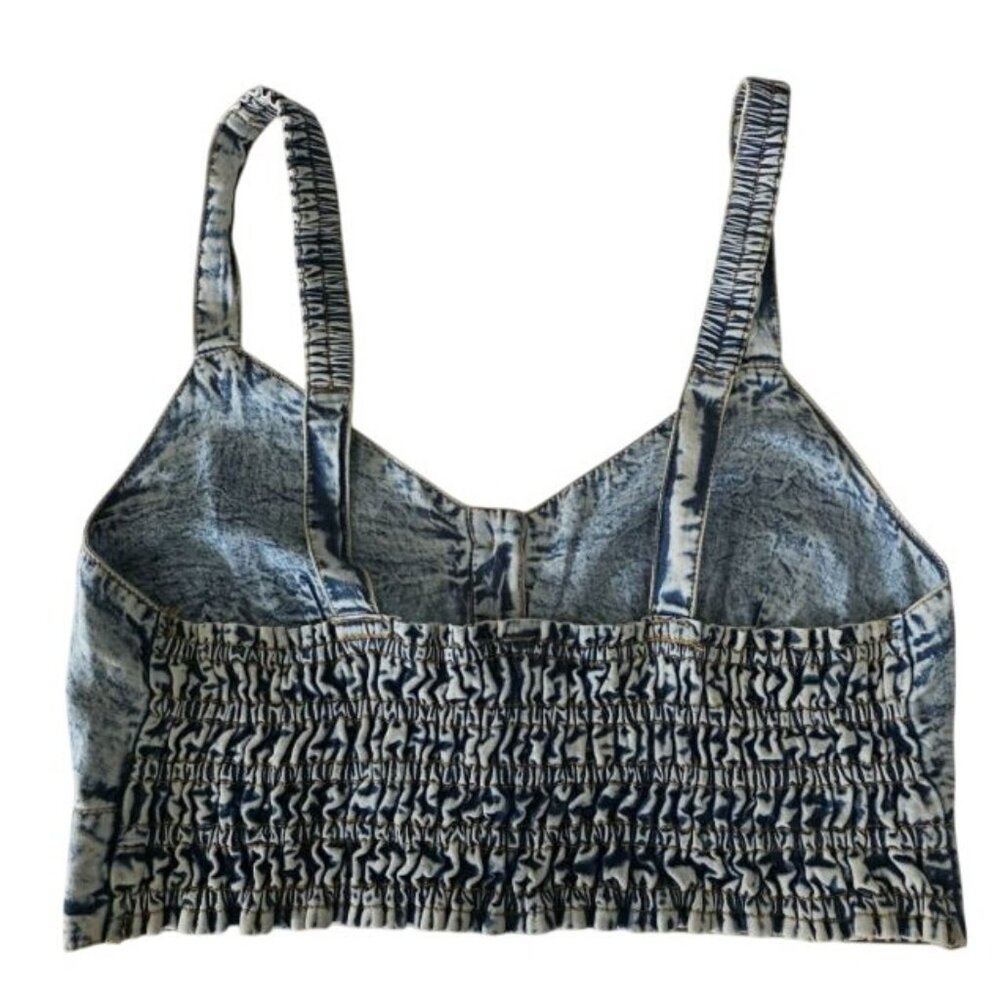 Live 4 Truth‎ Stone Wash Shirred Back Button Front Denim Bralette Cropped Top L - Picture 3 of 12